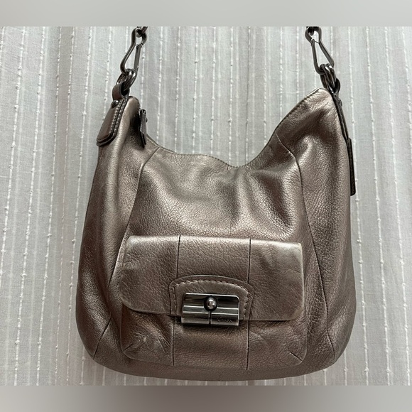🔆Coach Kristen Metallic Bronze Leather Hobo Shoulder Bag Handbag Purse